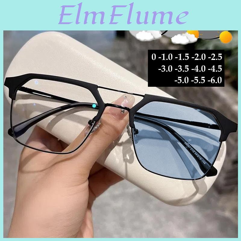 Myopia Vintage Deam Frame Double Sunglasses Blue Light Blocking Pochromic Minus Eyeglasses Prescription Near Sight Eeywear