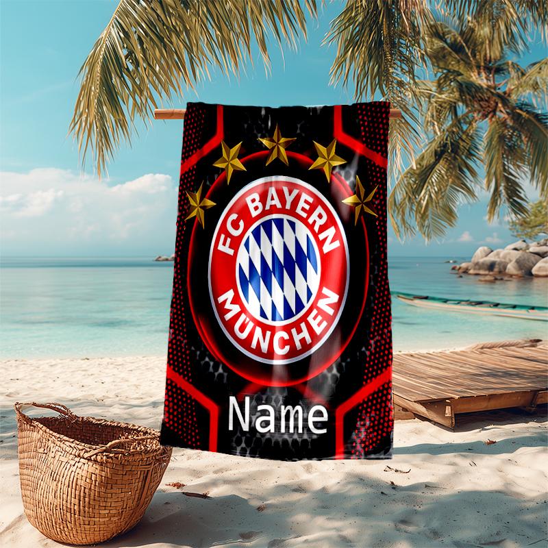 Personalized customized proof beach towel with Bayern Munich pattern - soft, absorbent, quick-drying, perfect swimming, camping&bathing