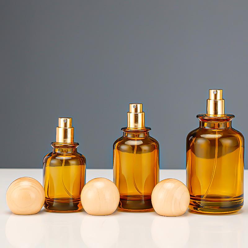 Brown Glass Perfume Spray Bottle - Transparent Refillable Cosmetic Bottle