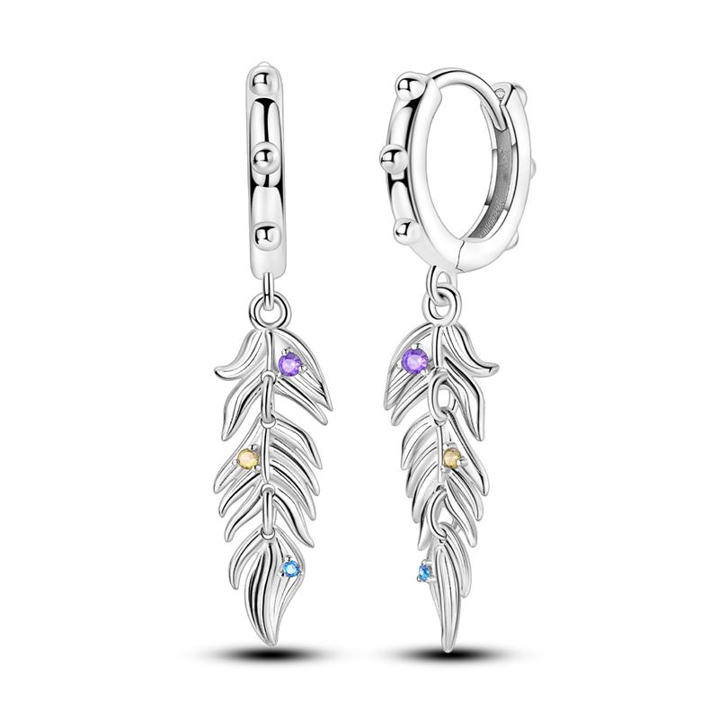 Hoop Earring 925 Silver Woman Bohemian Earring Feather Theme Earrings Pendientes for Woman Original Earring Fashion Jewelry Gift