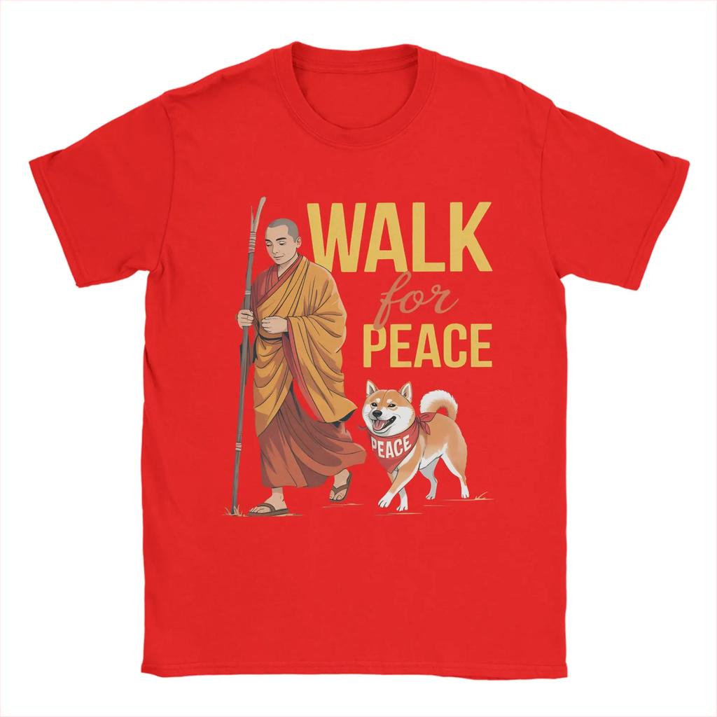 Peace Walking Monks And Aloka Dog Walk for Peace Men T Shirt Amazing Tees Short Sleeve O Neck T-Shirt Cotton Summer Clothes