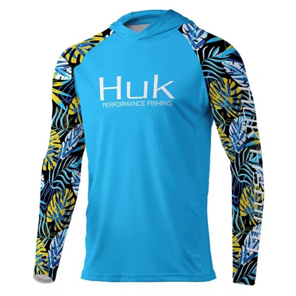 HUK Summer Fishing Shirt Men's Long-Sleeve Hooded Fishing Suit UV Protection Upf 50 + Fishing Wear