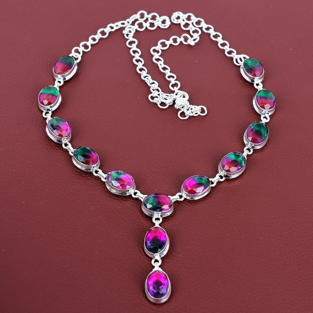 Faceted multi tourmaline necklace 925 sterling silver necklace top quality gemstone jewelry adjustable chain handmade necklace gifts for mom