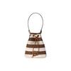 MIU MIU Striped Contrast Design Cotton Tote Bag for Women Dark Brown and Off-White
