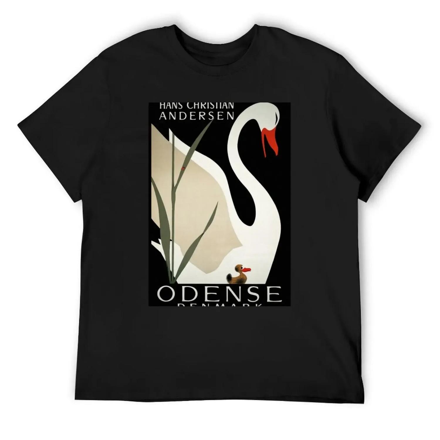 

Vintage Odense Denmark white swan travel advert T-Shirt customs blanks summer shirt valentines clothes men t shirts XXXXXL чорний