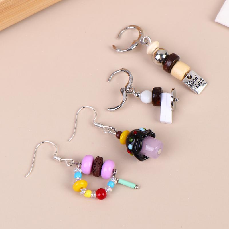 Asymmetric Handmade Geometric Candy Beads Ins Drop Earrings Women Dopamine Colorful Metal Earrings Gift