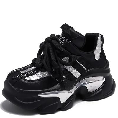 Fashion Pink Autumn Chunky Sneakers for Women 2024 High Platform Sports Patchwork Leather Shoes Woman Lace-up Thick Bottom Dad Shoes