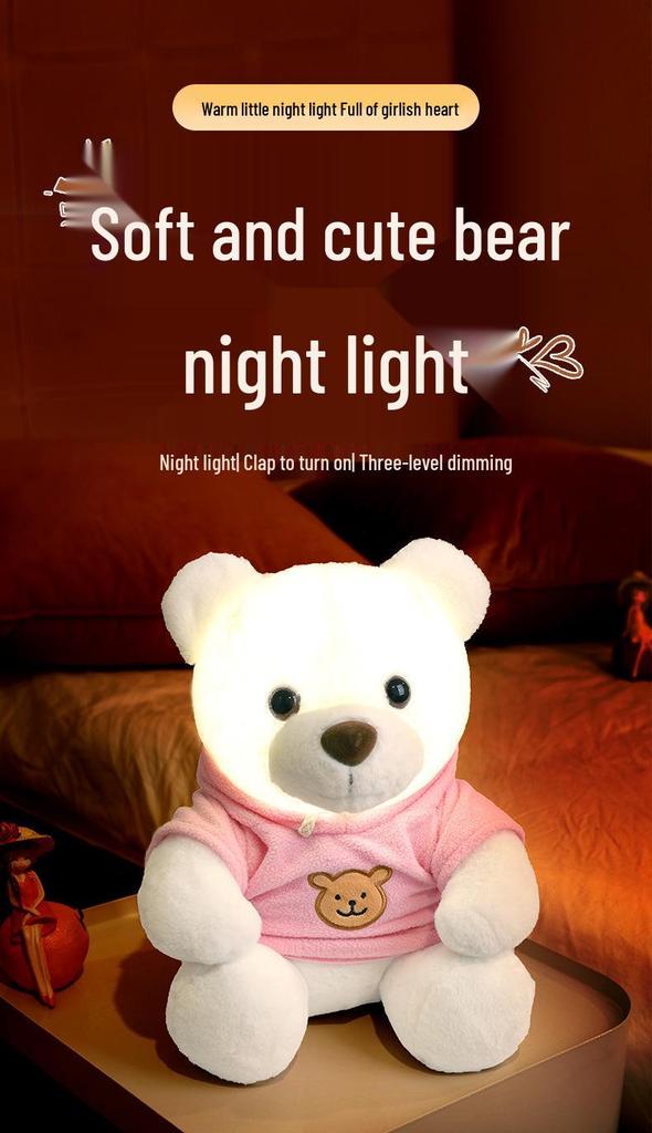 2026 Creative Plush Bear Tap Light with Type-C Charging – Bedroom Night Light Ornament