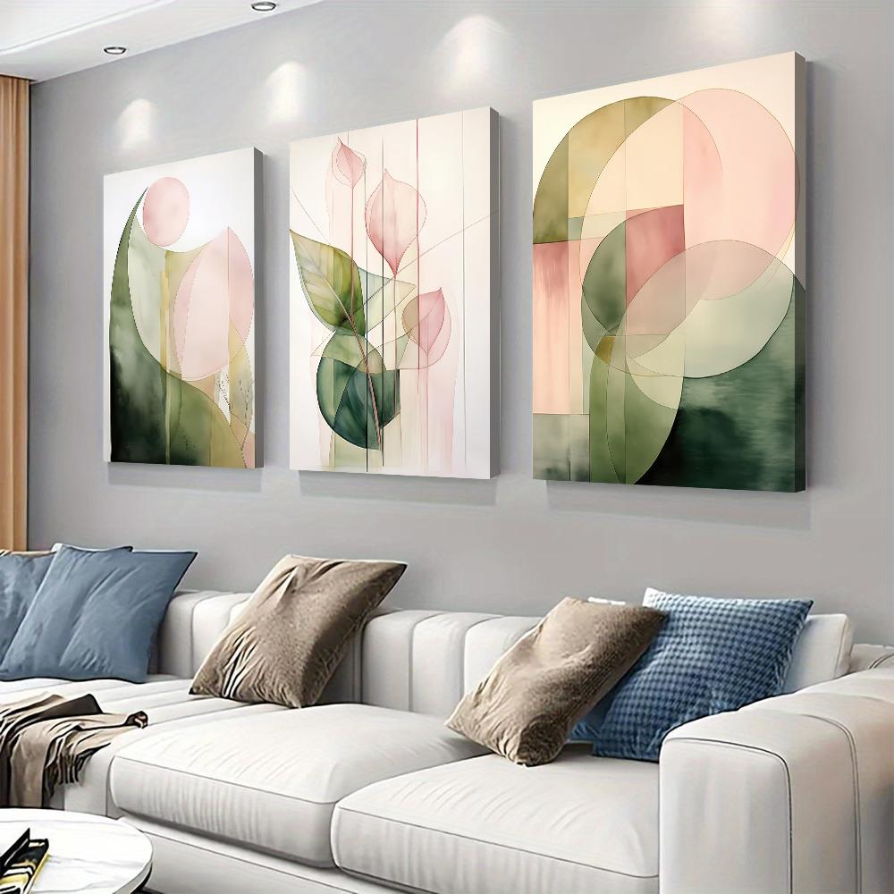 3PC, Modern Abstract Canvas Decorative Painting Combining Geometric Lines and Soft Colors, Nordic Style Home Wall Art Hanging Pa