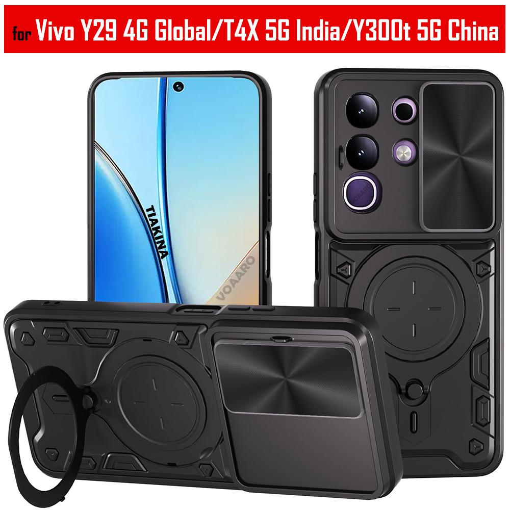 Slide Lens Armor Funda for Vivo Y29 4G Global Case for Vivo T4X 5G India Y300t China Case Magnetic Ring Kickstand Holder Cover