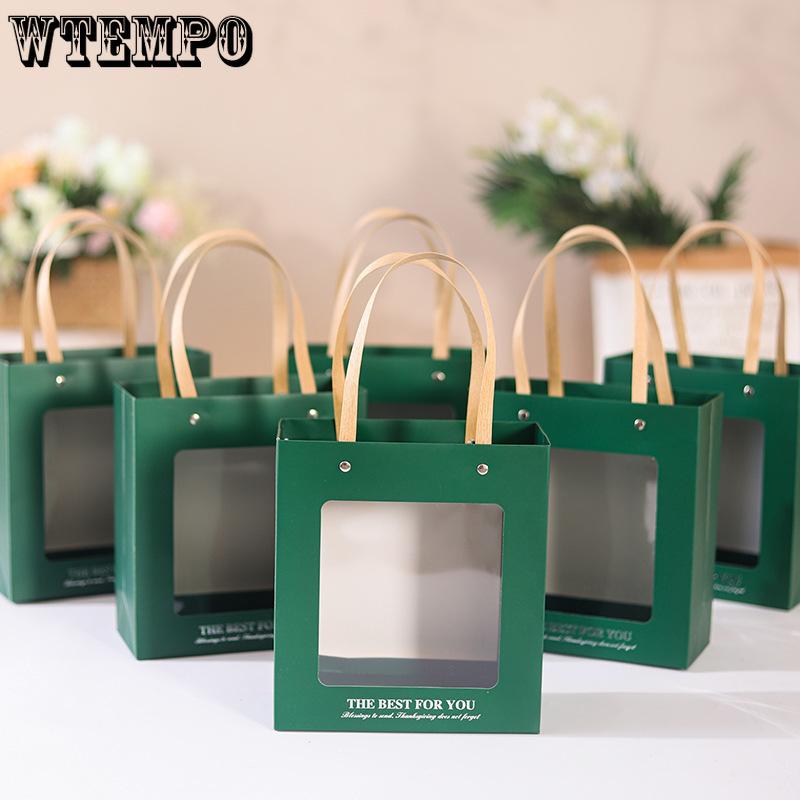 WTEMPO DIY Foldable Drawer-style Gift Boxes Clear Window Paper Packaging Boxes for Storing Delicate Items Festive Party Portable Boxes with Handles