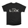 Men Casual Shirts Short Sleeves GOOD LUCK Black Tees Oversized T-shirts
