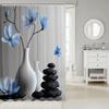 Zen Stones Bath Curtain with Hooks,White Vase Blue Flowers Aesthetic Waterproof Shower Curtain,Japanese Floral Simple Bathroom