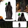 Hooded Grim Reaper Figurine with Staff and Orb Halloween Decoration Resin Sculpture for Indoor Outdoor Display Gothic Home Ornament