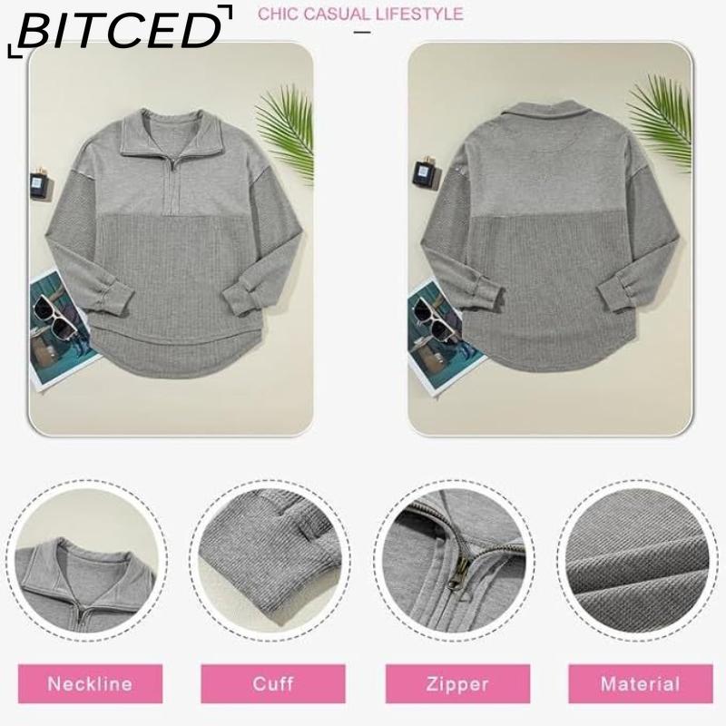 BITCED Women's Fashion Pullover Sweatshirt Fall Solid Color Zipper V-Neck Hoodie
