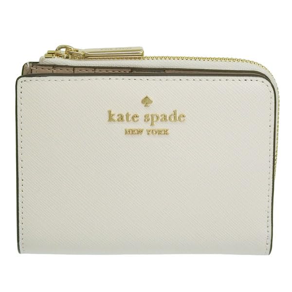 Kate Spade Women's Bifold Wallet, Compact, Outlet Brand, Leather, Ivory, Madison Small L Zip Wallet, MADISON SM LZIP WAL KH615 100% Authentic.