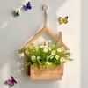 Wood Wall Planter with Artificial Plants, LED Lighted Rustic Farmhouse Wall Decor, Hanging Fake Plants Flowers Holder Vase for Bedroom Living Room