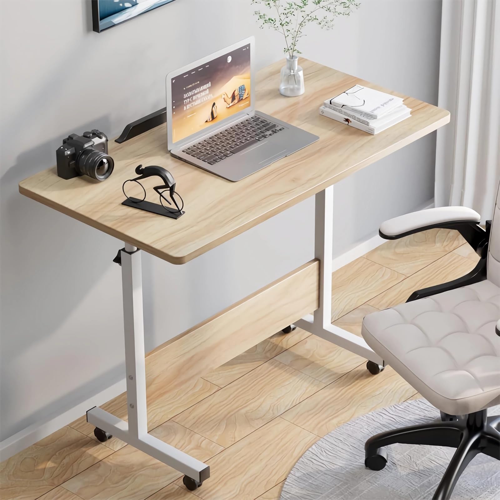 Table d'ordinateur pliante style nordique avec réglage en hauteur, 80 cm de large x 40 cm, côté PC avec coiffeuse, travail facile, assemblage facile [Rshtong] Bureau réglable en hauteur, Bureau, Style,