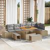 9 Piece Beige Garden Sofa Set with Cushions