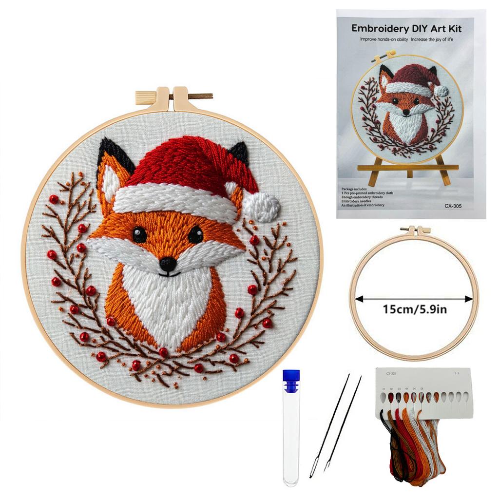 1set Christmas Animal Embroidery Kit, Suitable for Beginners, Includes English Stitch Instructions. DIY Embroidery Craft Material Kit.