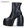 Fashion Comemore Women Punk Style Autumn Winter Chunky Platform High Boot Party Shoes Ladies Black Thick Heels Elastic Knee High Boots