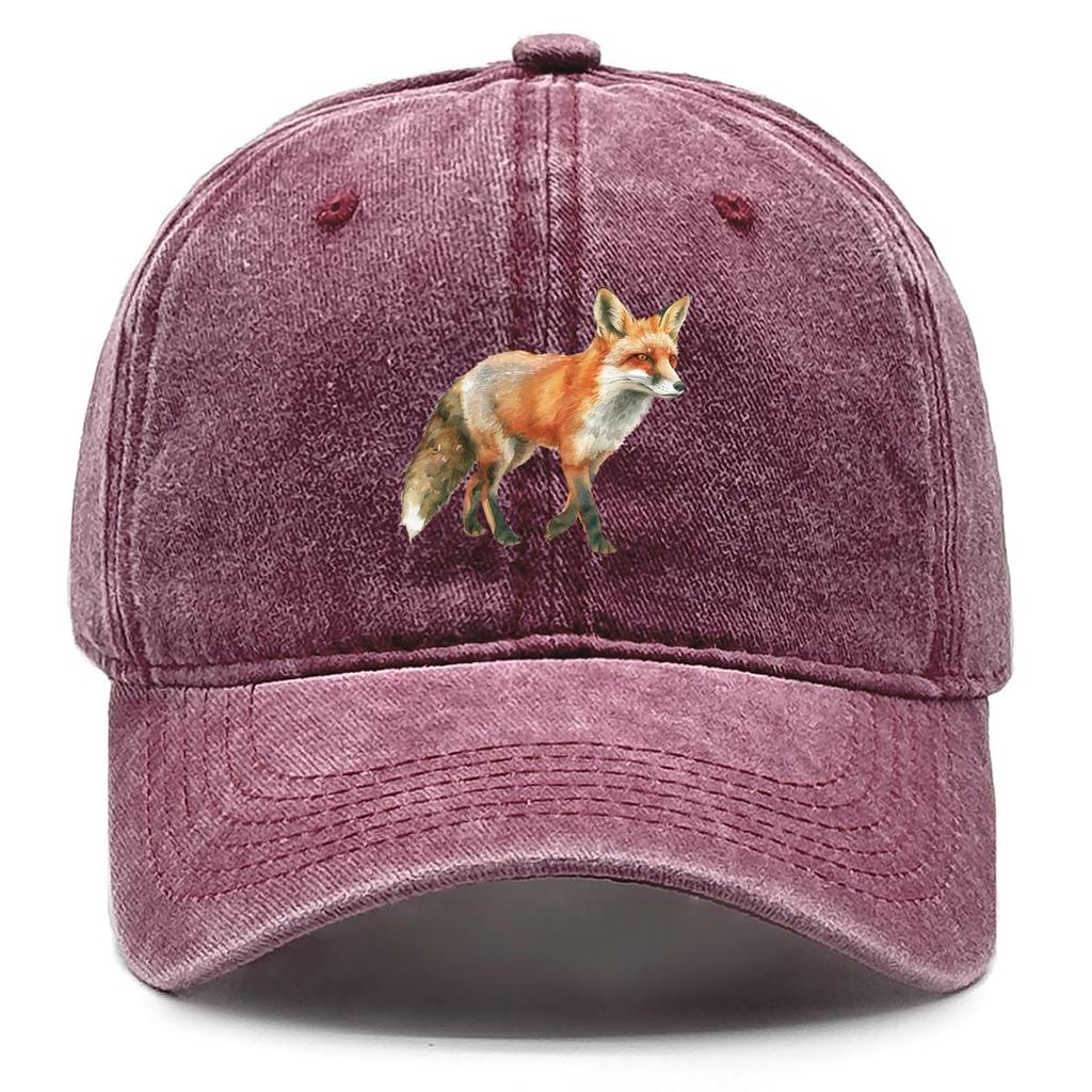 Lifelike Fox Print Snapback Sun Hat, Animal Dad Hat Sun Protection Distressed Vintage-Inspired Washed Adjustable Baseball Cap