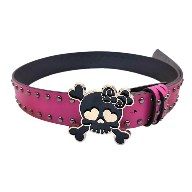 

Skull Buckle PU Belt for Women 2000s Subcultures Rivets Studded Waist Belt for Teenager Girls Boy Waiststrap for Pants