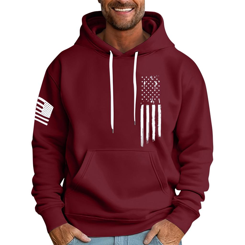 Men's Loose Flag Printed Hooded Sweatshirt Men's Casual Fashion Sports Sweatshirt