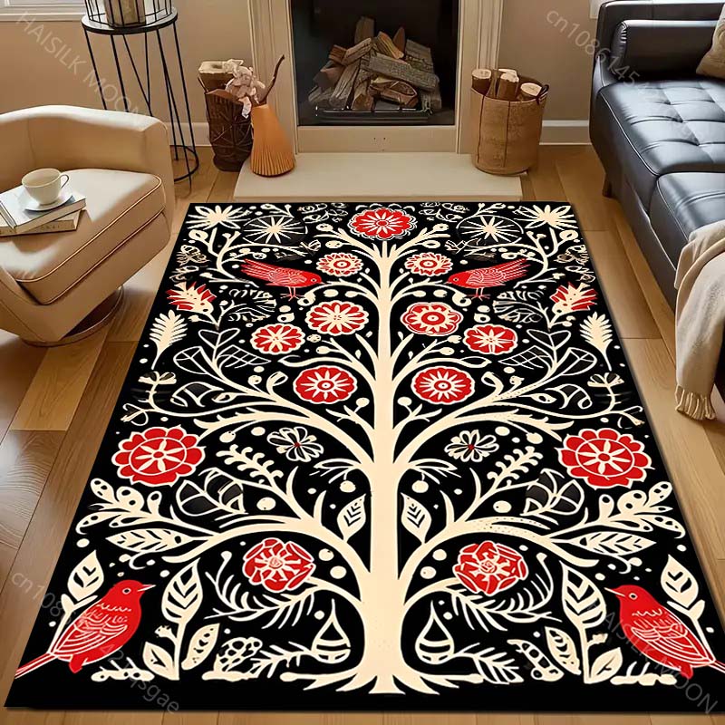

Paper Flower Tree and Bird Print Carpet for Bedroom Living Room Bedside Sofa Floor Mat Modern Home Decor Space Area Rug 40x60cm (16x24in)