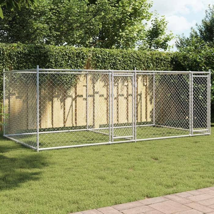 VidaXL Käfig für Hund mit Türen, Zwinger für Hund, Haus für Hund, Garten Terrasse Zwinger, Grau 4x2x1,5 m Stahl 3209573