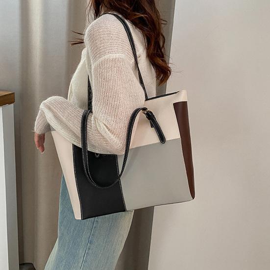 Color Block Tote Bag Large Capacity Handbag Stylish Commuter Shoulder Bag Tote Purse for Women Work Daily Life Parties Dating