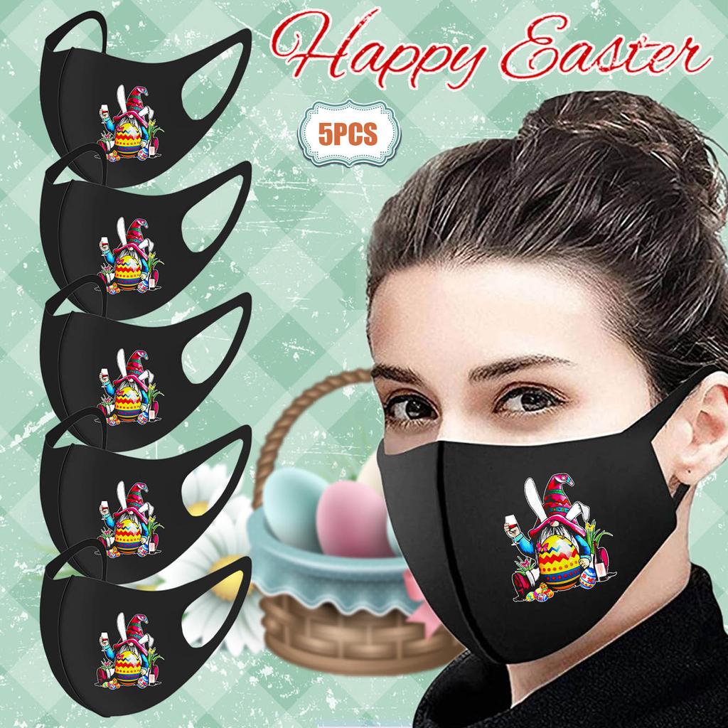 5PCS Adult Easter Printed Dust-Proof And Washable Protective Ice Silk Mask
