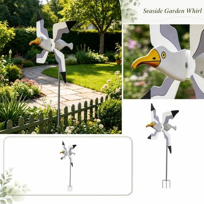 Outdoor Decorative Seagull Wind Spinner Garden Stake with Rotating Blades for Yard Lawn Patio Decoration and Wind Indicator