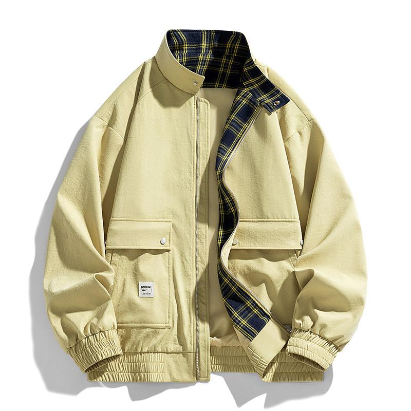 Cozy Up Workwear Jacket Plaid Stand Collar Large Size Loose Plus Size Casual Men's Coat