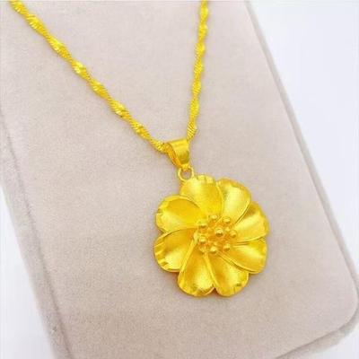Elegant Gold Rotating Stamens Water Wave Chain Necklace - New Chinese Style Flower Pendant for Women