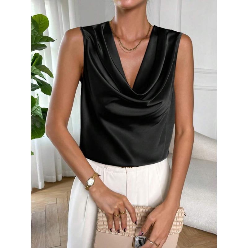 Women's Satin Shirt Women's Spring and Summer Sleeveless Shirt Top