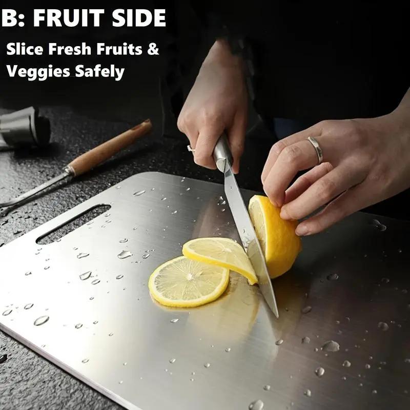 Stainless Steel Chopping Board, Antibacterial Double-Sided Cutting Board for Kitchen, Household Kitchen Gadget
