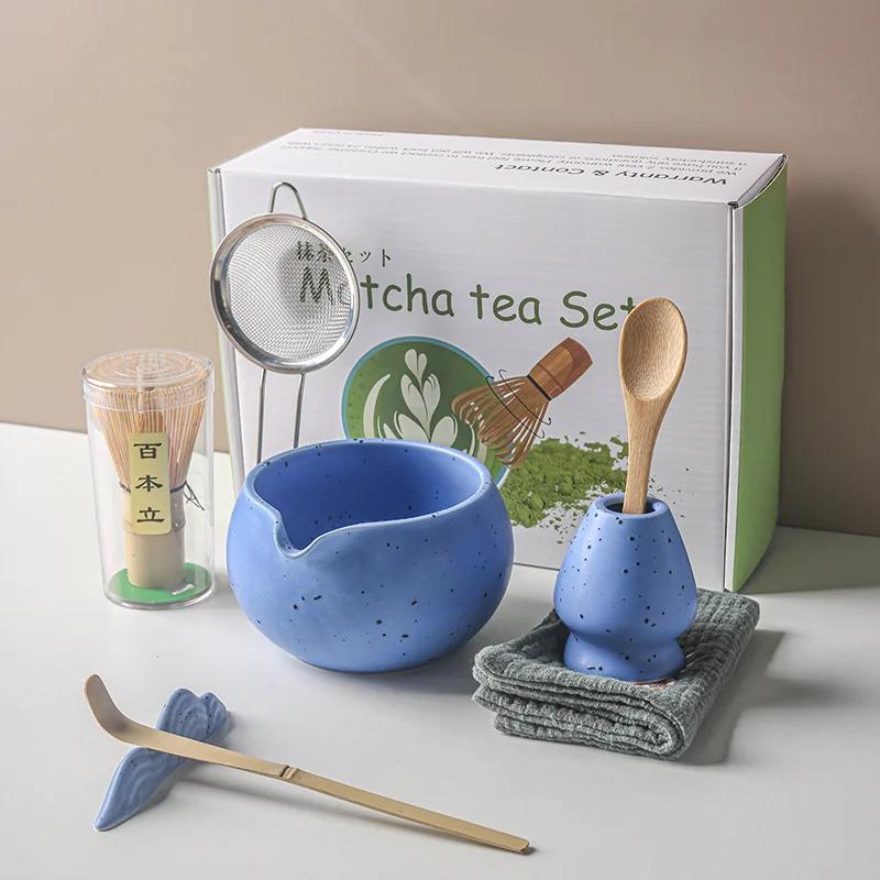 1-8 Ceramic Matcha Sand Dot Small Round Bowl With Pouring Spout Smooth Matcha Whisk Holder Reusable Matcha Making Kit Tea Lovers
