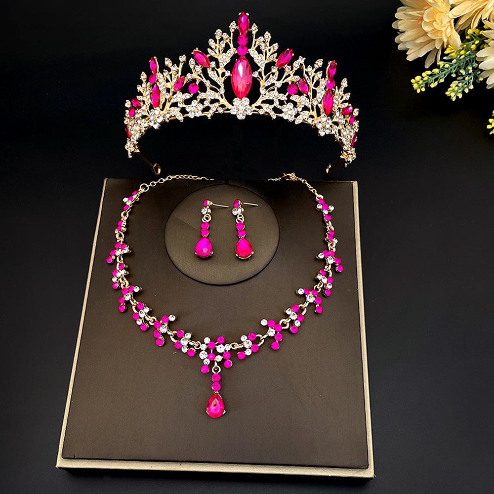 New Bridal Tiara Necklace Three Piece Set Crown Wedding Accessories Bridal Set