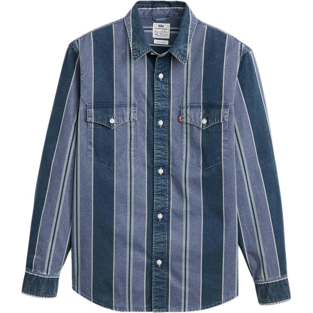 Levis Striped Loose Western Long Sleeve Shirt Men shirts Blue A1919-0040