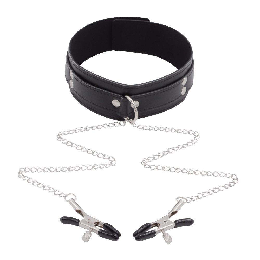 Sexy Leder Choker Halsband mit Nippelklemmen Kette Sklavenfessel Fetisch Sexy Sexspielzeug Paare Erwachsenenspiele