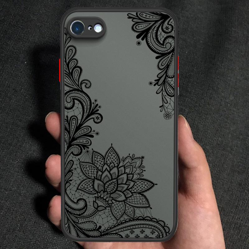 Lace flower pattern Frosted Transparent Hard Back Phone Casing Soft Silicone Edge Full Cover Case for iPhone 16 17 Samsung A16 A53 Redmi 10C 12 Note13