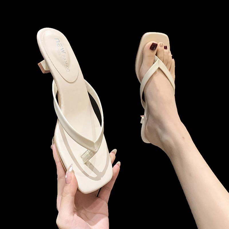 Mezzanine Flip-flops Shoes Women's Stiletto High Heels Summer 2025 New Fashion Square Head Cool Slippers