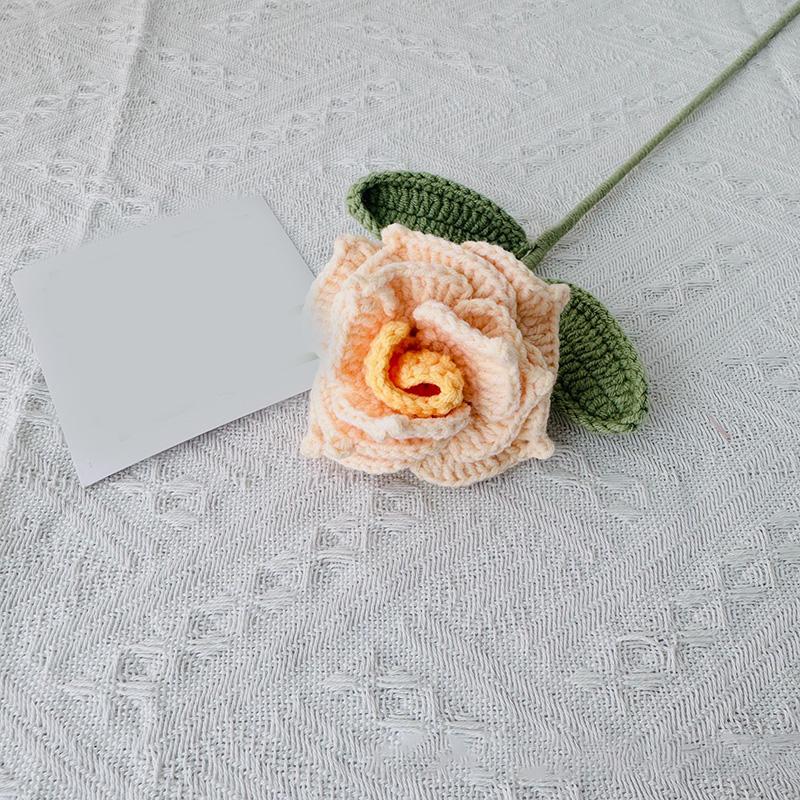1PC Artificia Rose Bouquet Fake Flower Wedding Decor Woolly Flower Homemade Knitted Hand-Crochet