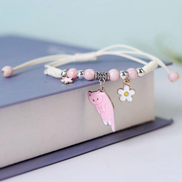 Handgefertigtes Cartoon Emaille Katze Blume Armband für Damen Herren Paare Tier Haustier Anhänger Band Seil Armbänder Freundschaft Schmuck
