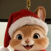 Yousheng Acrylic Squirrel Ornament with Santa Hat 2D Christmas Tree Decoration Festive Hanging Decor for Car Home