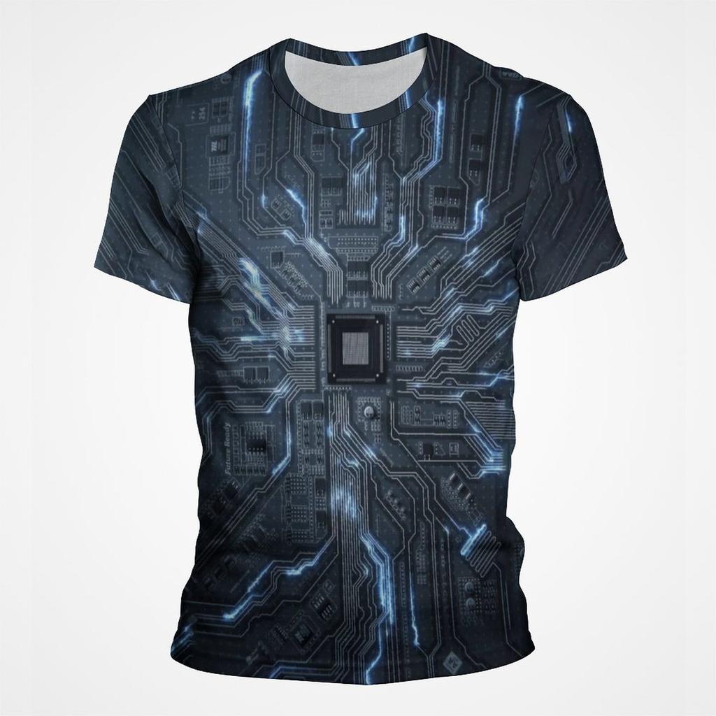 3D-Druck Motherboard CPU Prozessor Leiterplatte T-Shirt für Herren Vollprint Grafik Herren T-Shirts Hiphop Streetwear Tops
