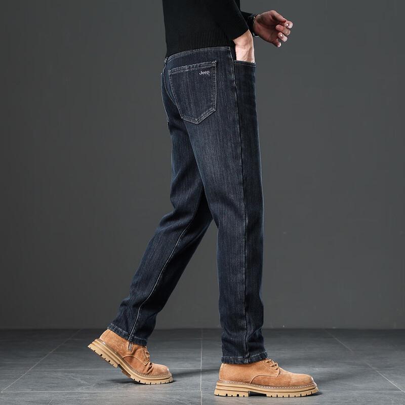Jeep Men's Autumn/Winter Straight-Leg Warm Denim Jeans