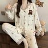 Spring and Autumn New Imitation Cotton Pajamas Women's High-end Plaid Long-sleeved Cartoon Embroidered Loungewear Two-piece Set