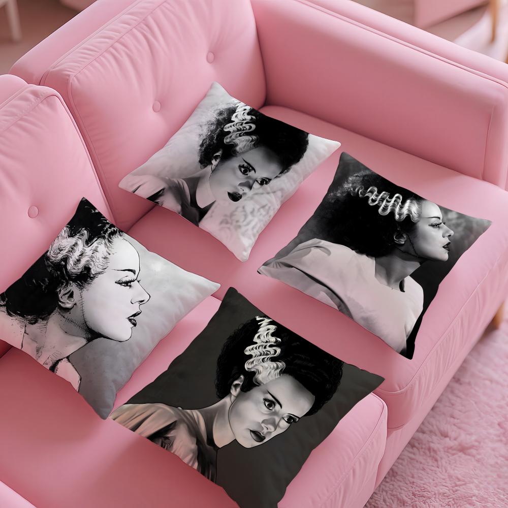 Bride Of F-Frankestein Pillow Case Silky Short Plush With Invisible Zipper Dustproof Sofa Cushion Cover For Home Decor